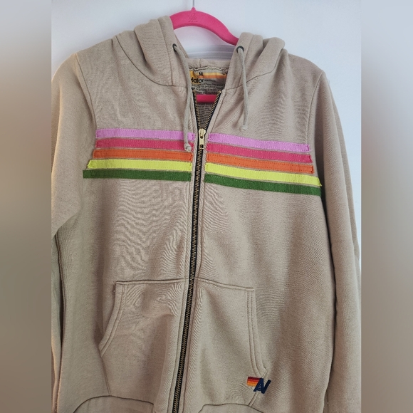 Aviator Nation Tan Jogger Set with Neon Rainbow Stripes - Picture 5 of 5